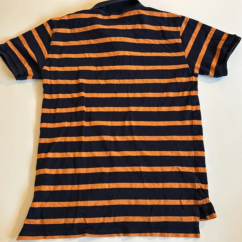Ralph Lauren Orange and Blue Striped Polo Shirt Boys Large 16/18